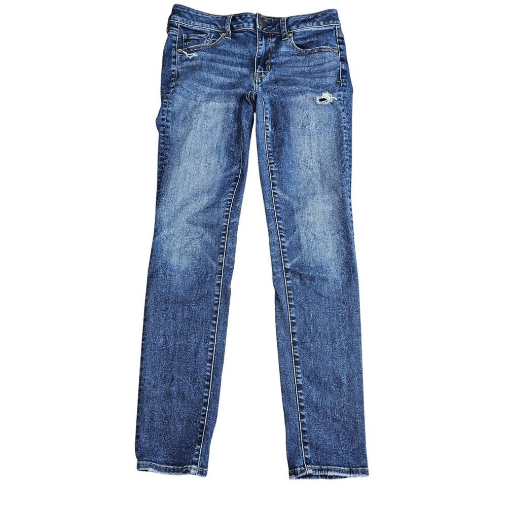 American Eagle Outfitters Skinny Stretch Jeans Womens 4 Blue Distressed Denim